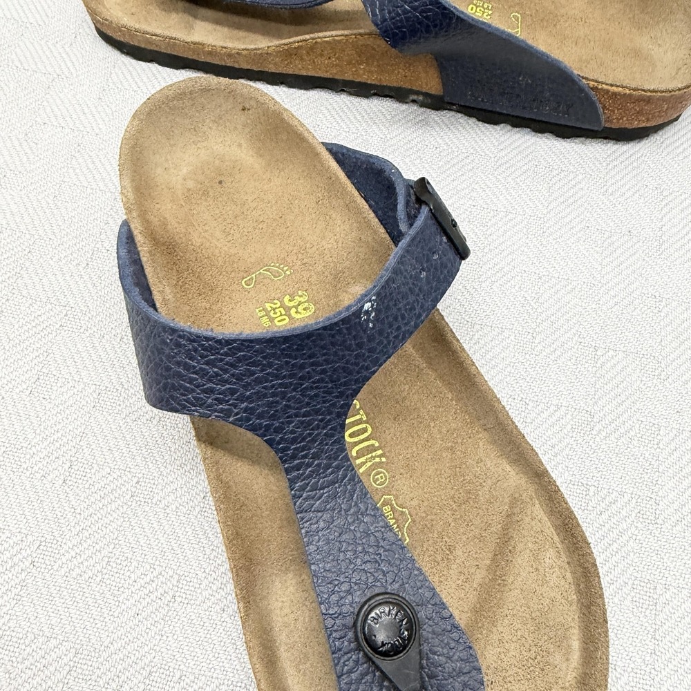Birkenstock Gizeh Sandals Womens Size 8.5 US Blue Leather Thong Wedge Cork - Picture 9 of 10